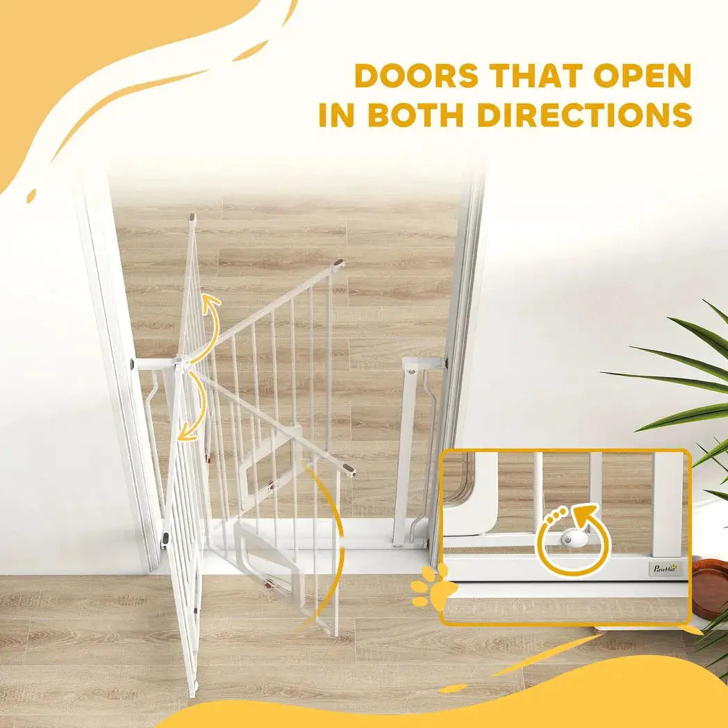 PawHut Adjustable Pet Gate with Cat Door, Pressure Fit Barrier for Doorway and Hallway, 75-85 cm, White - from PawHut