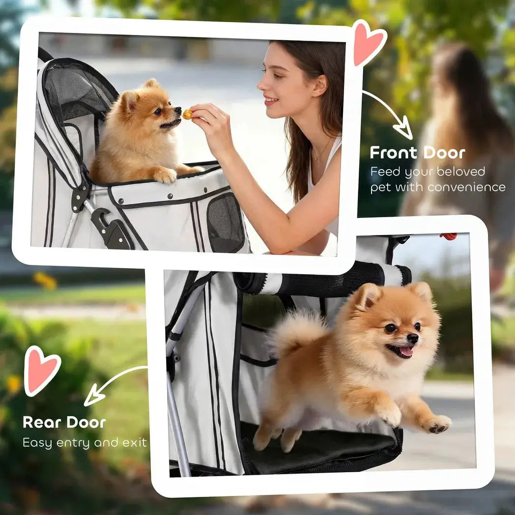 PawHut Dog Stroller, 3 Wheels Foldable Pet Stroller with Adjustable Canopy, Storage Basket for Small Mini Breeds, Grey - from PawHut