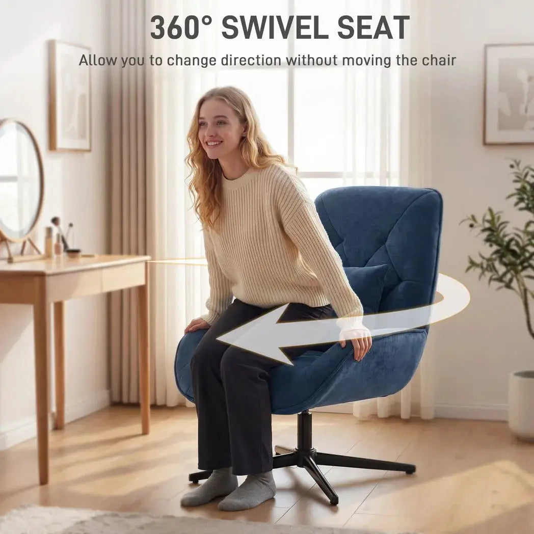 HOMCOM Accent Chair, Chenille Upholstered Swivel Armchair with Lumbar Pillow, High Back, Deep Seat and Metal Legs, Dark Blue - from HOMCOM