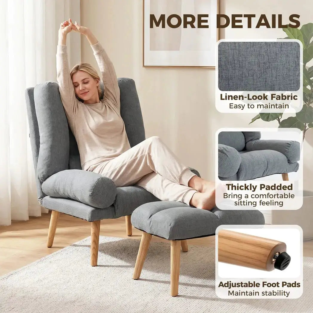 HOMCOM Recliner Chair with Footstool, Recliner Armchair with Adjustable Backrest, Thick Cushion and Wooden Legs, Grey - from HOMCOM