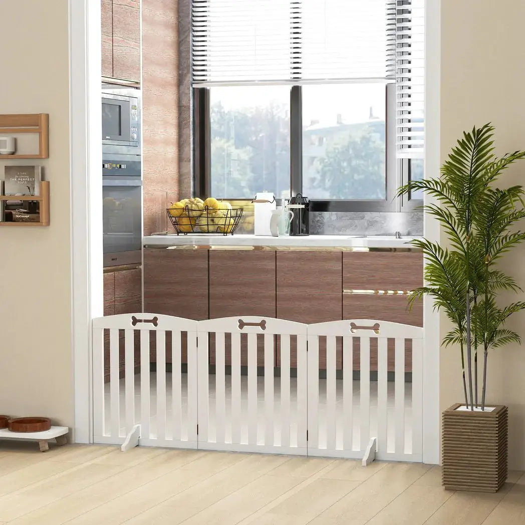 PawHut Wooden Dog Gate, Freestanding Pet Gate with Support Feet for Doorways, Hallways, Stairs, 155L x 61H cm, White - from PawHut