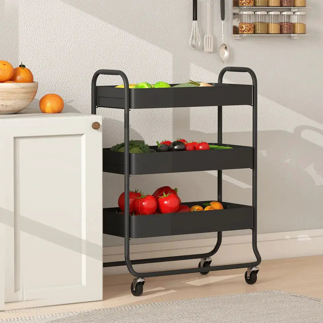 HOMCOM 3-Tier Storage Trolley on Wheels, Rolling Utility Cart with Mesh Backets for Kitchen, Bathroom, Bedroom, Black - from HOMCOM