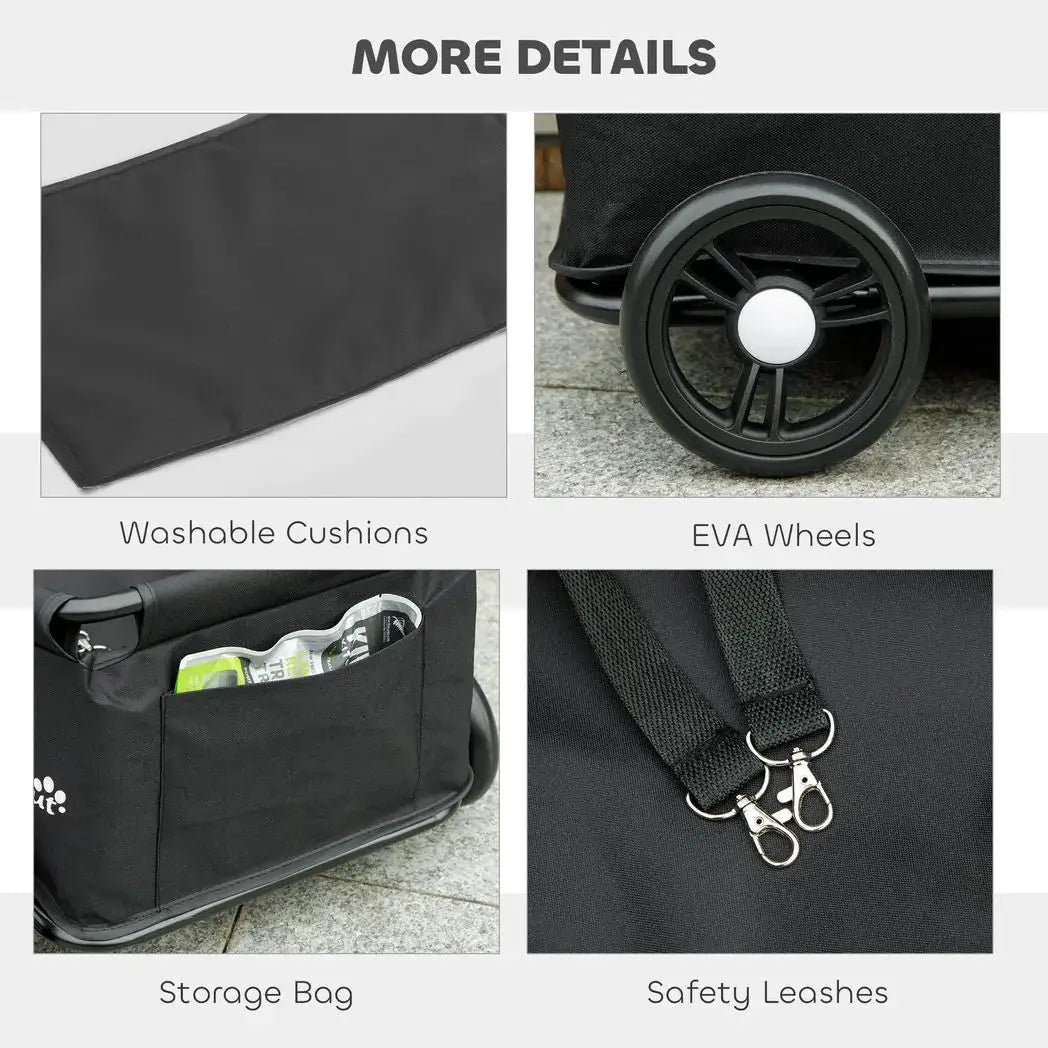PawHut Pet Wagon Cart, Dog Stroller for Small Dogs and Cats with 4 Wheels, Safety Straps, Storage Bag, Mat - from PawHut