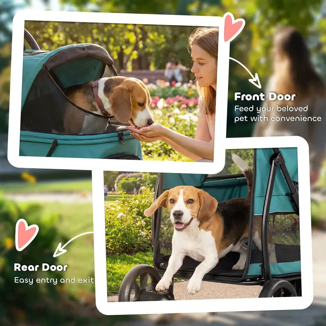 PawHut Dog Stroller, 3 Wheels Pet Stroller with Dual Entry, Easy One-Click Quick Fold, Mesh Windows, Washable Cushion - from PawHut