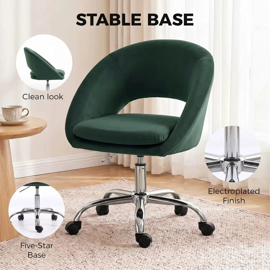 HOMCOM Velvet Desk Chair, Modern Office Chair with Height-Adjustable, Wheels, for Home Study Bedroom, Dark Green - from HOMCOM