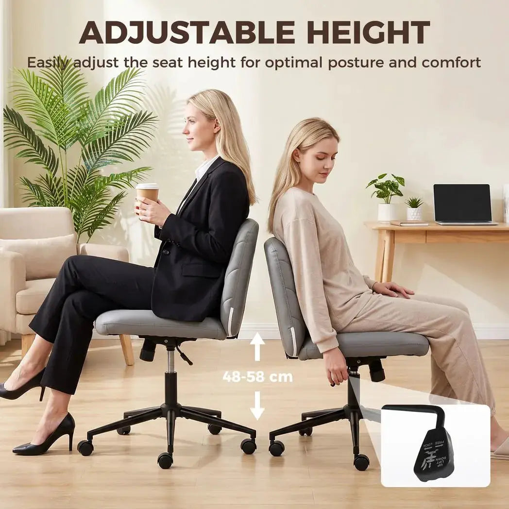 HOMCOM Home Office Desk Chair Height Adjustable Swivel Chair Cross Legged Wide Seat Swivel Wheels Grey - from HOMCOM