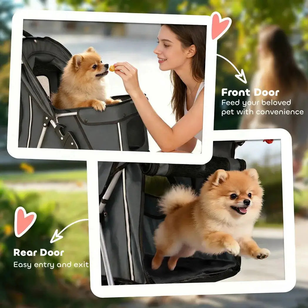 PawHut Dog Pram, Pet Stroller with Reflective Strips, Foldable Cat Stroller with 360° Swivel Wheels, Dark Grey - from PawHut