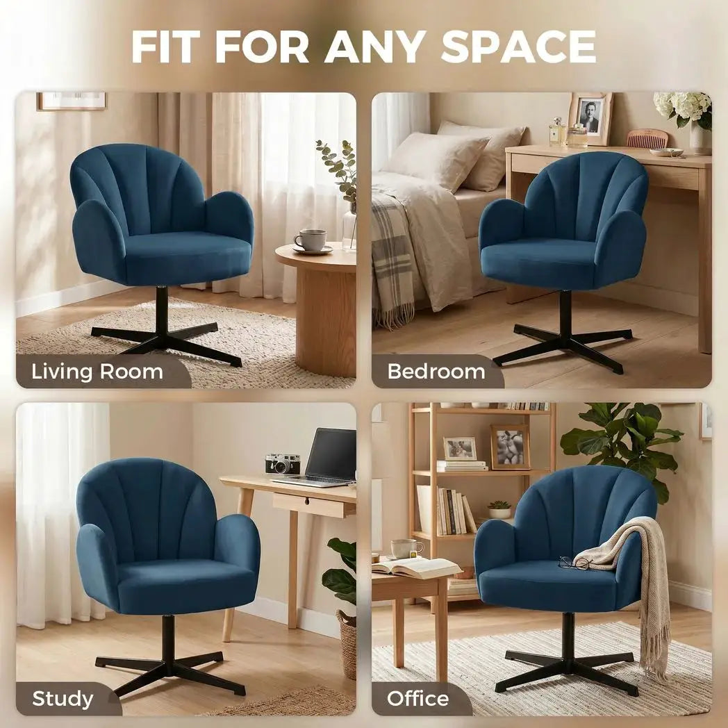 HOMCOM Swivel Accent Chair, Shell-Shaped Armchair with Spring Cushion, Metal Base, Dark Blue - from HOMCOM