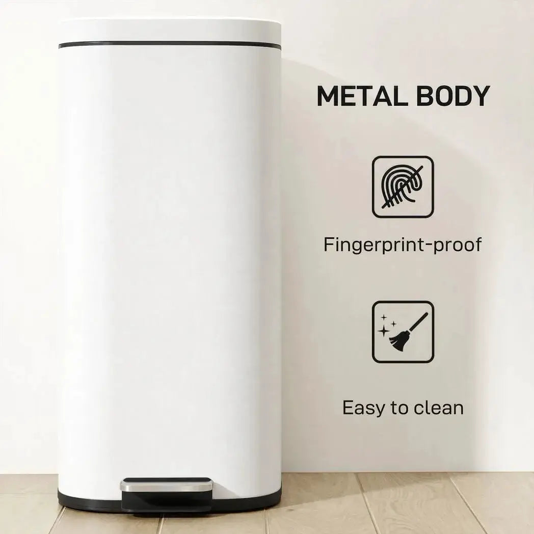 HOMCOM 30L Kitchen Bin, Compact Pedal Bin with Soft-Close and Stay-Open Lid, Removable Bucket for Kitchen, Home, Office, Cream - from HOMCOM