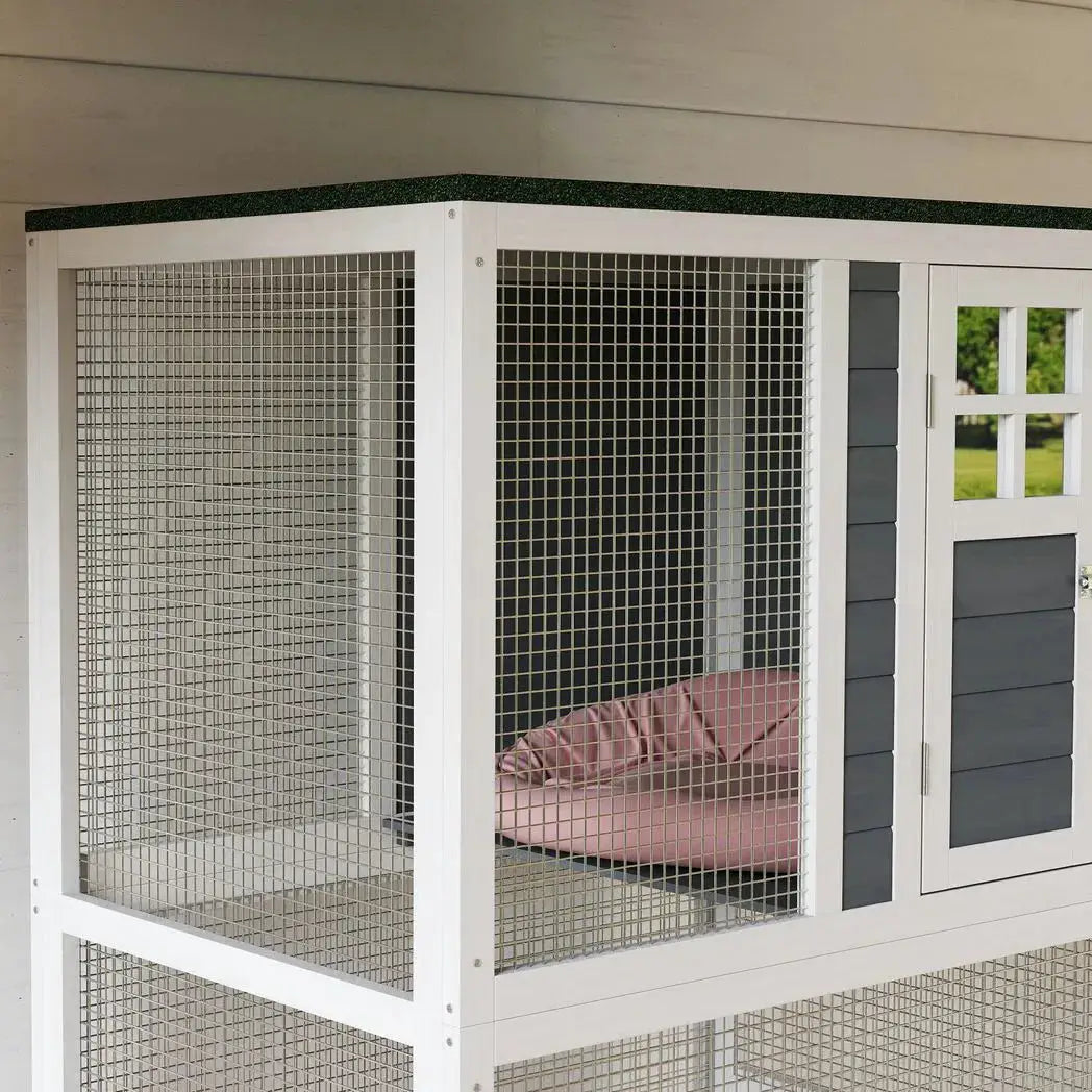 PawHut Wooden Catio Cat Outdoor Enclosure, Cat Cage with Waterproof Roof, Platforms, for Multiple Cats, White - from PawHut