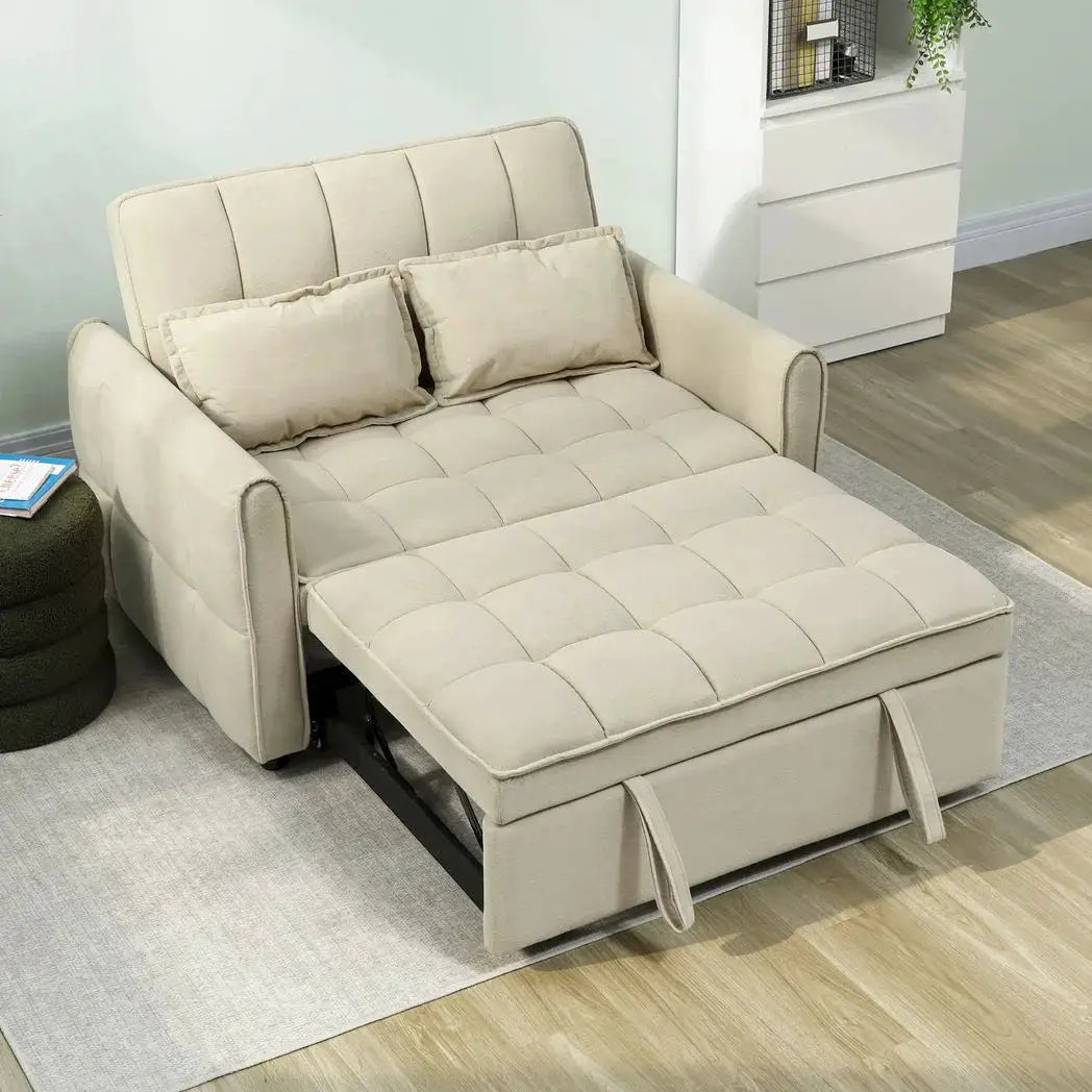 HOMCOM 2 Seater Sofa Bed, 3-in-1 Convertible Sleeper Sofa with Click-clack Adjustable Backrest and 2 Pillows, Light Brown - from HOMCOM