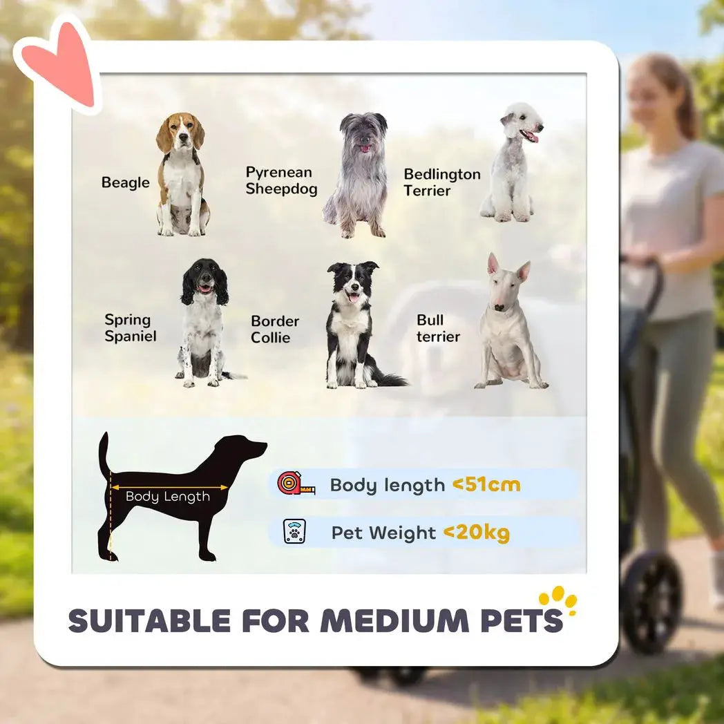 PawHut Dog Stroller, 3 Wheels Pet Stroller with Dual Entry, Easy One-Click Quick Fold, Mesh Windows, Washable Cushion - from PawHut
