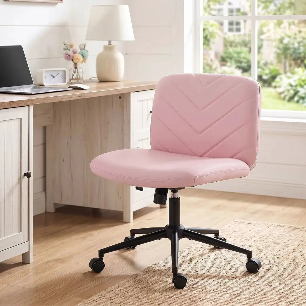 HOMCOM Home Office Desk Chair Height Adjustable Swivel Chair Cross Legged Wide Seat Swivel Wheels Pink - from HOMCOM