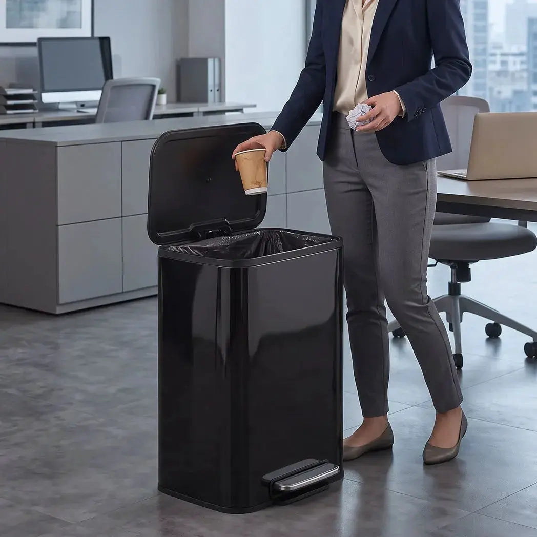 HOMCOM 50L Kitchen Bin, Metal Pedal Rubbish Bin with Soft Close and Stay-Open Lid, Removable Inner Bucket, High Gloss Black - from HOMCOM
