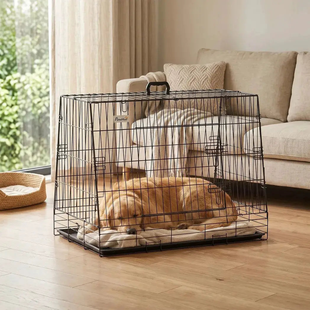 PawHut 35"(90 cm) Car Dog Crate Medium Large Collapsible Slanted Travel Dog Cage with Tray for Car Boot - from PawHut