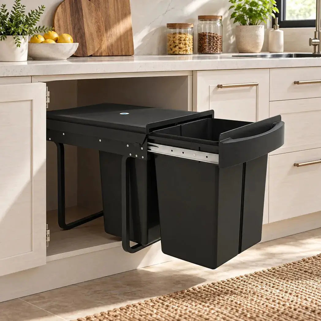 HOMCOM Pull Out Bin, Kitchen Under Sink Bin with 2 Removable Compartments, Smooth Glide, Black - from HOMCOM