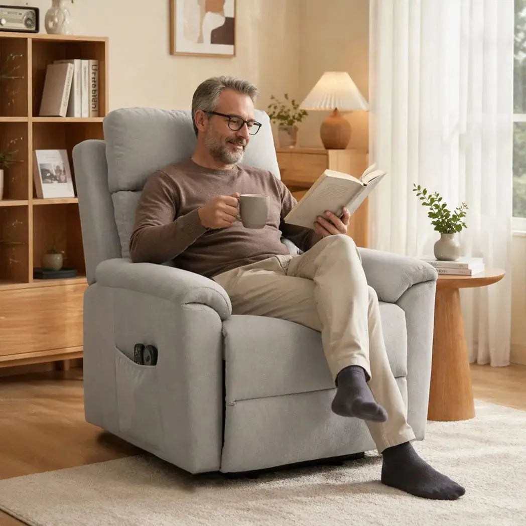 HOMCOM Power lift recliner chair with Massage and Heat, Terry Cloth Electric Lift Chair with Spring Cushion, Light Grey - from HOMCOM