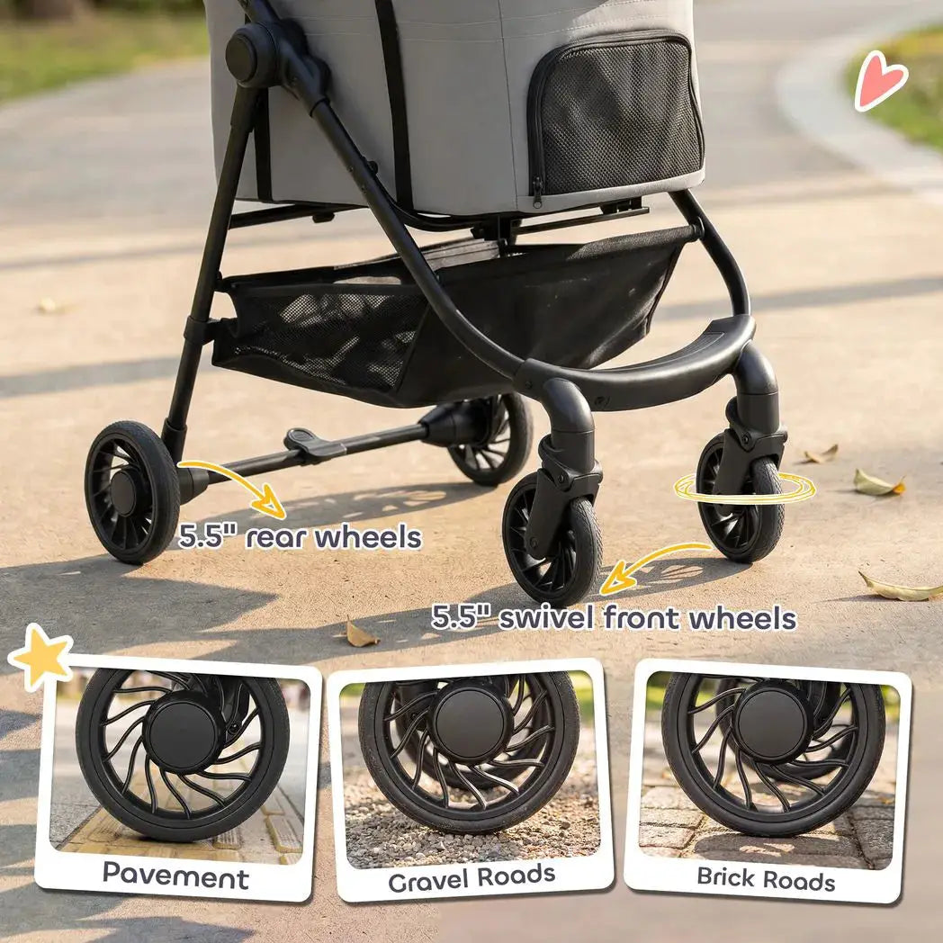 PawHut Dog Stroller, 3 in 1 Foldable Pet Stroller for Small Puppy Cat with Detachable Travel Carrier, Storage Basket, Grey - from PawHut