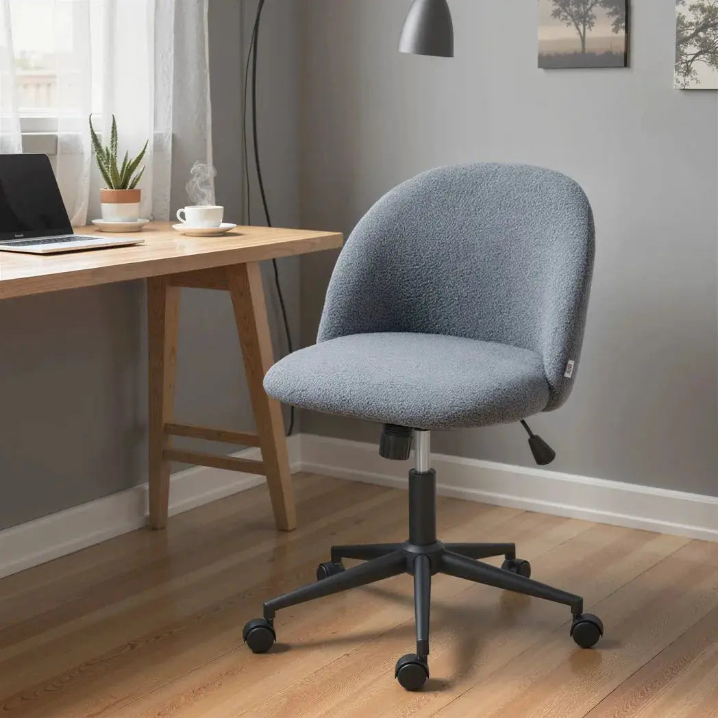 HOMCOM Teddy Fleece Office Chair with Wheels - Grey - from HOMCOM