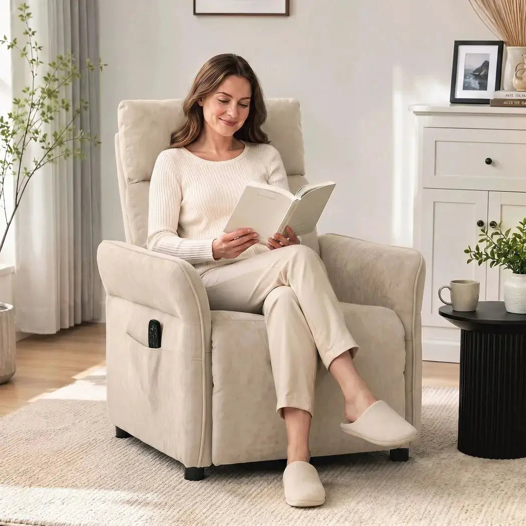 HOMCOM Recliner Armchair, Push Back Recliner Chair with Massage & Heat, Adjustable Armrests, Dual Side Pockets, Beige - from HOMCOM