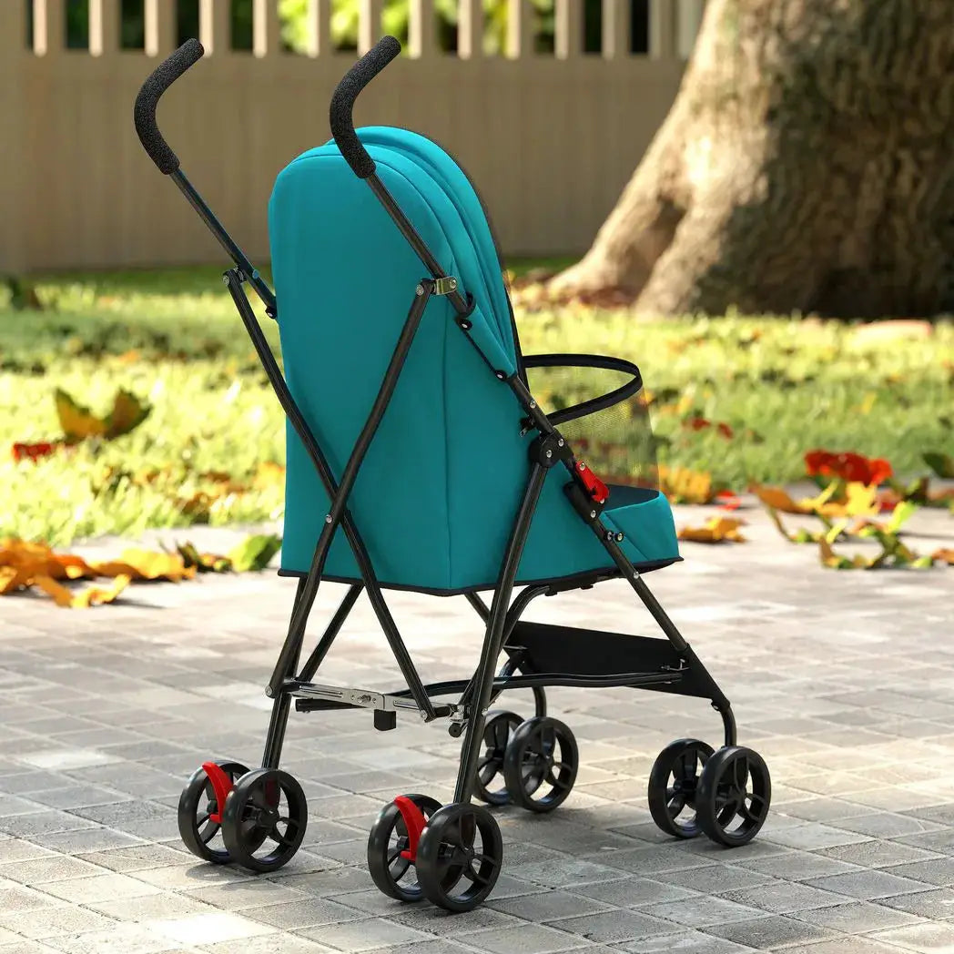 PawHut Dog Stroller, Foldable Cat Dog Pram for Miniature Breeds, Pet Stroller with Brake, Mesh Windows, Dark Green - from PawHut