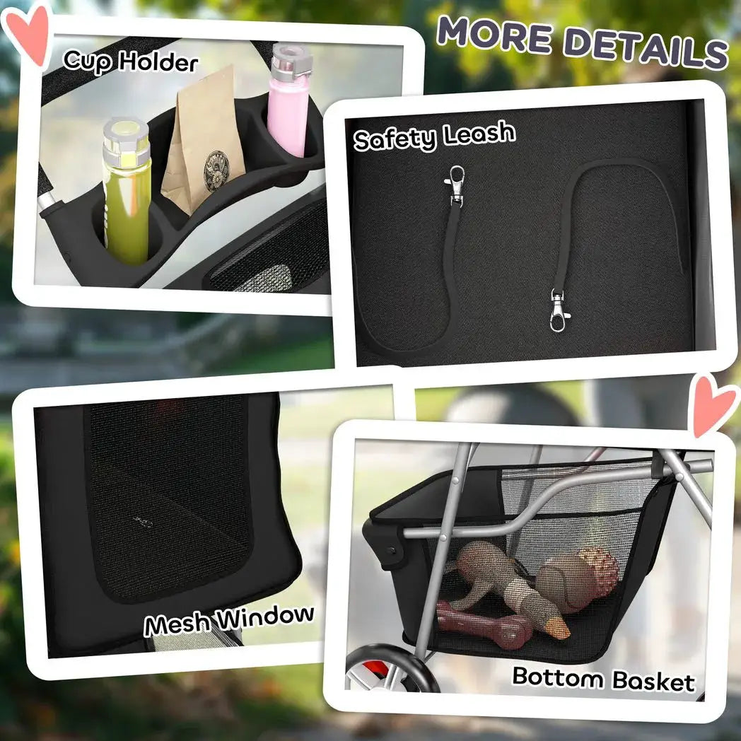 PawHut Dog Pram, Pet Stroller with Reflective Strips, Foldable Cat Stroller with 360° Swivel Wheels, Black - from PawHut