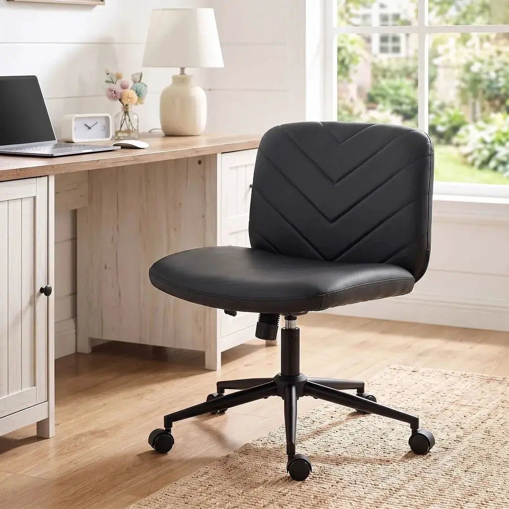 HOMCOM Home Office Desk Chair Height Adjustable Swivel Chair Cross Legged Wide Seat Swivel Wheels Black - from HOMCOM