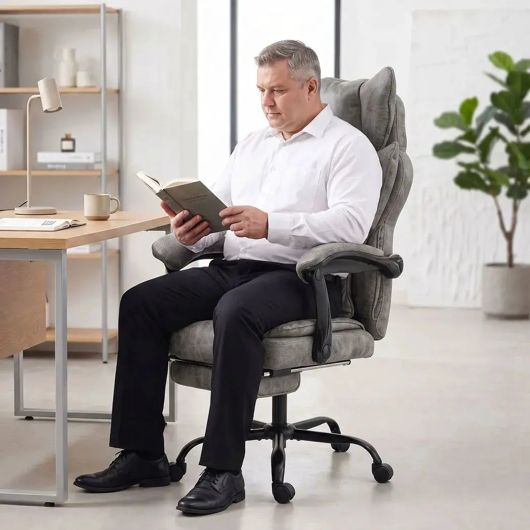HOMCOM Executive Office Chair, Leathaire Big and Tall Office Chair 180 kg with Wide Seat, Reclining, Lumbar Support, Grey - from HOMCOM