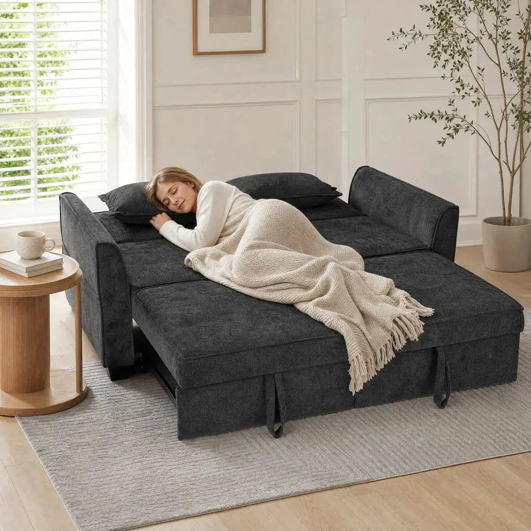 HOMCOM 2 Seater Sofa Bed, 4-in-1 L-Shaped Convertible Pull-Out Sleeper Sofa with Adjustable Backrest and Side Pockets, Black - from HOMCOM
