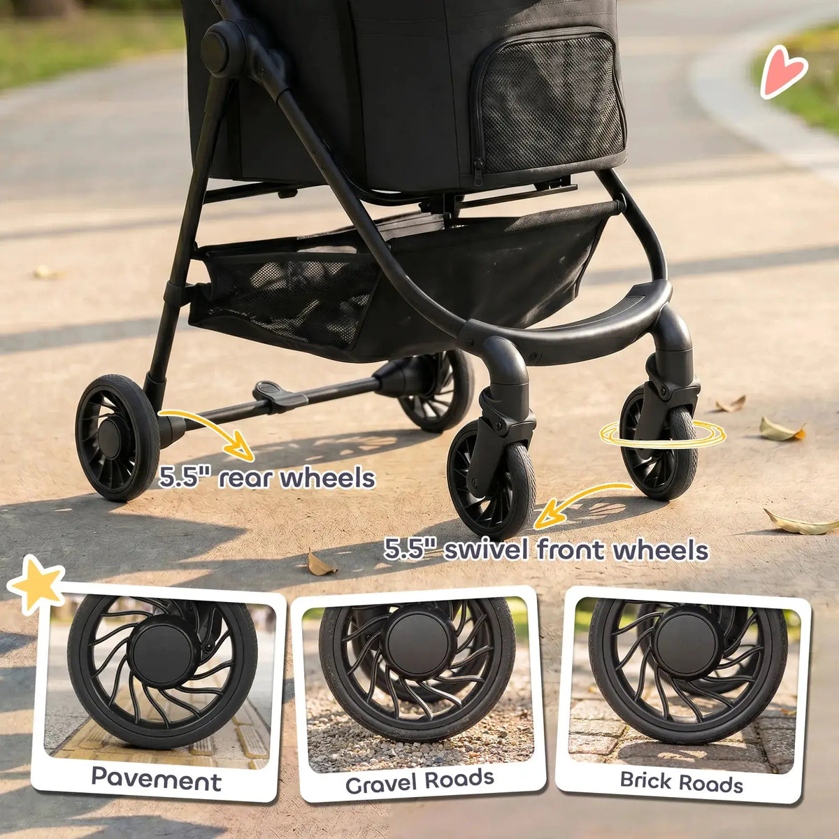 PawHut Dog Stroller, 3 in 1 Foldable Pet Stroller for Small Puppy Cat with Detachable Travel Carrier, Storage Basket, Black - from PawHut