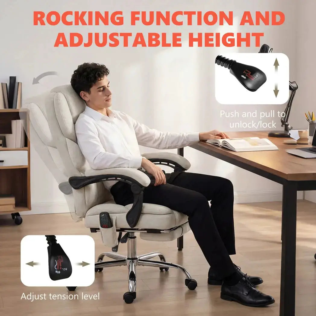 HOMCOM Office Chair with 6-point Vibration Massage and Heat, Fabric Desk Chair with Footrest, High Back, Cream White - from HOMCOM