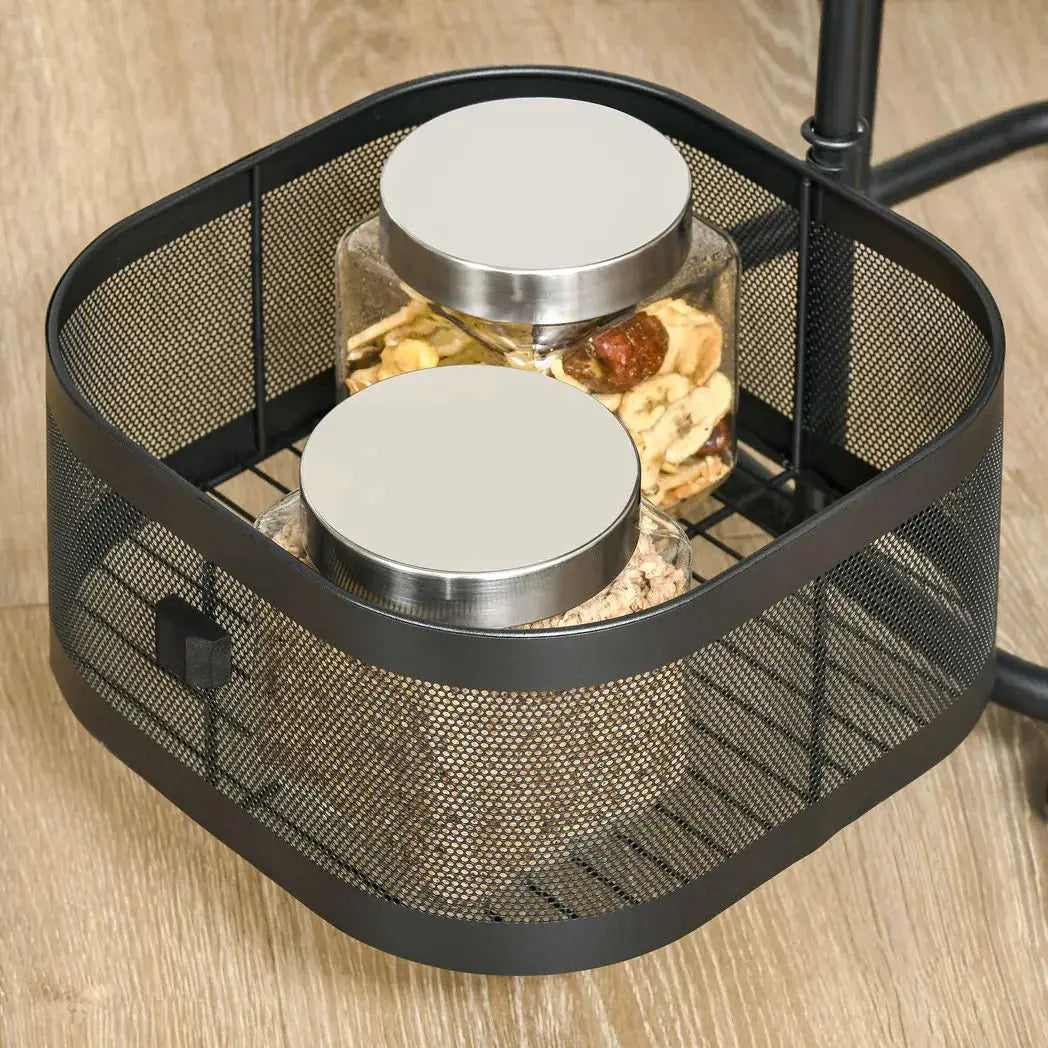 HOMCOM Metal Storage Cart, 4-Tier Storage Trolley on Wheels with 4 Mesh Baskets and Top Tray, Black - from HOMCOM