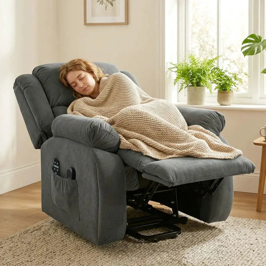 HOMCOM Recliner Armchair Lift Chair, Electric Recliner Chair with Vibration Massage and Heat, Wide Seat, USB Port, Grey - from HOMCOM
