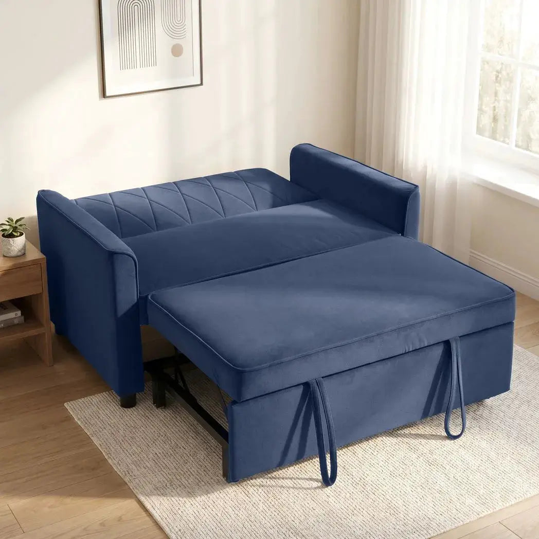 HOMCOM 2 Seater Sofa Bed, 3-in-1 Convertible Pull Out Sleeper Sofa with Click-Clack Adjustable Backrest, Dark Blue - from HOMCOM