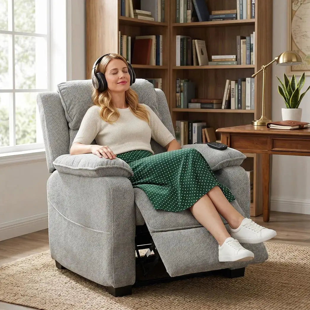 HOMCOM Power Recliner Armchair with Massage and Heat, Electric Reclining Chair with Wide Spring Seat, Light Grey - from HOMCOM