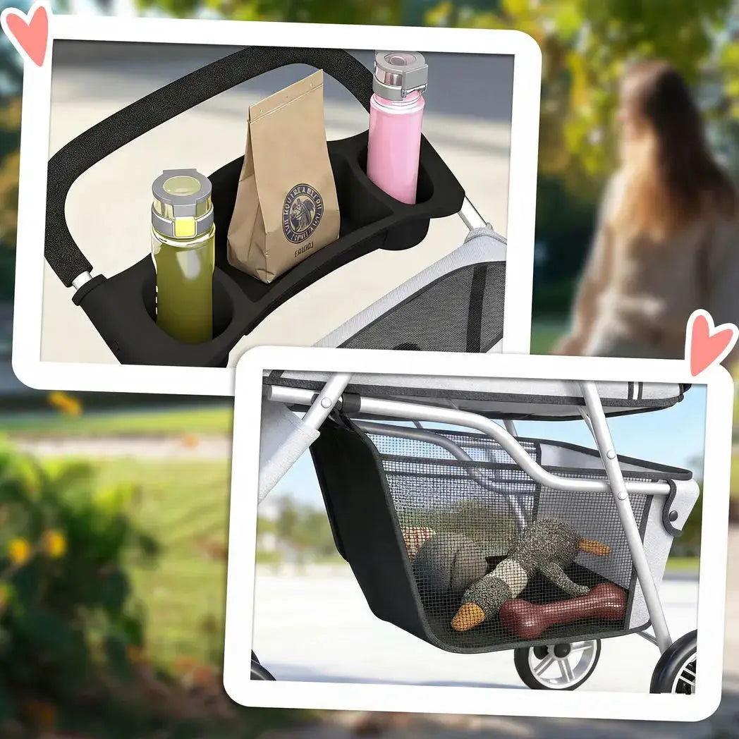 PawHut Dog Stroller, 3 Wheels Foldable Pet Stroller with Adjustable Canopy, Storage Basket for Small Mini Breeds, Grey - from PawHut