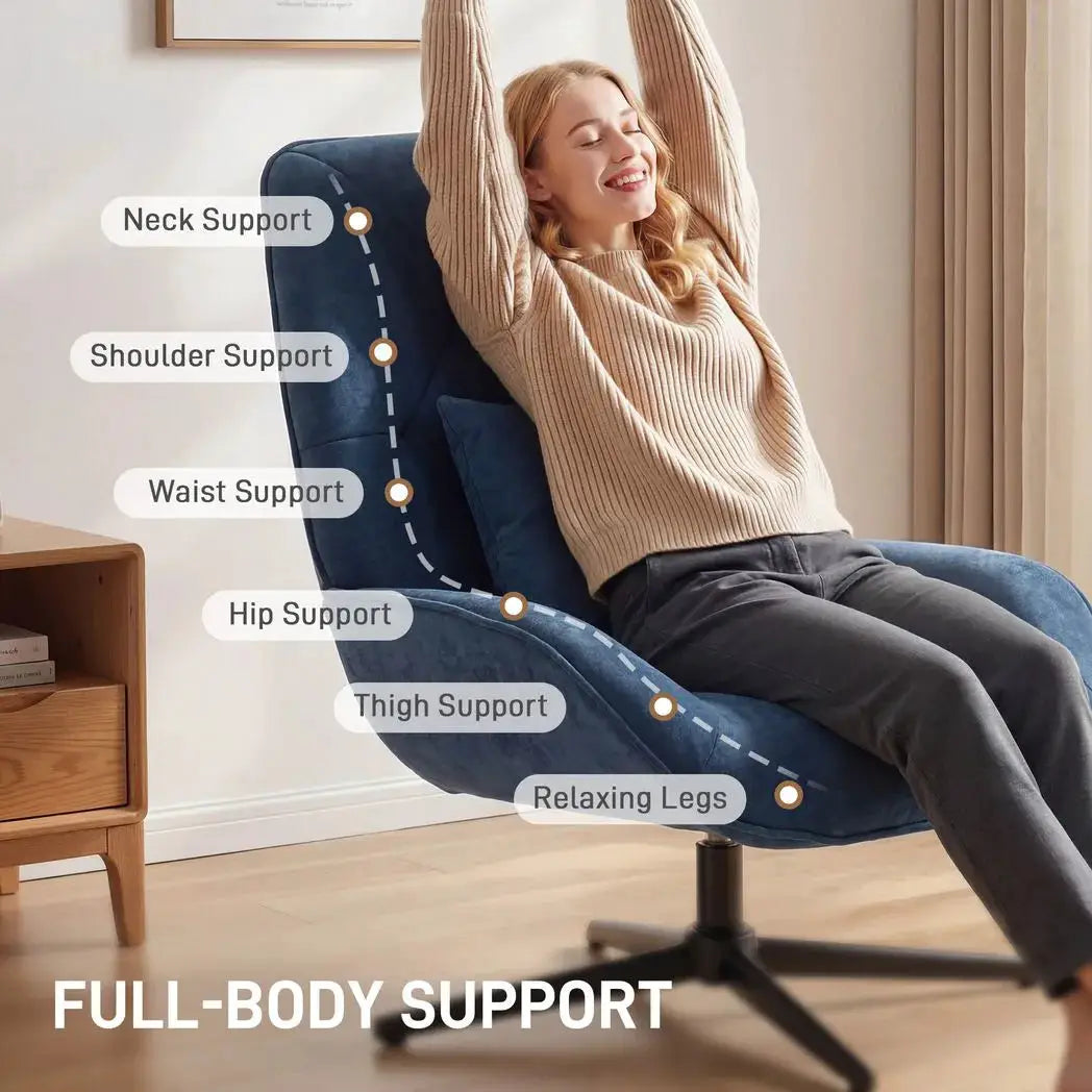 HOMCOM Accent Chair, Chenille Upholstered Swivel Armchair with Lumbar Pillow, High Back, Deep Seat and Metal Legs, Dark Blue - from HOMCOM