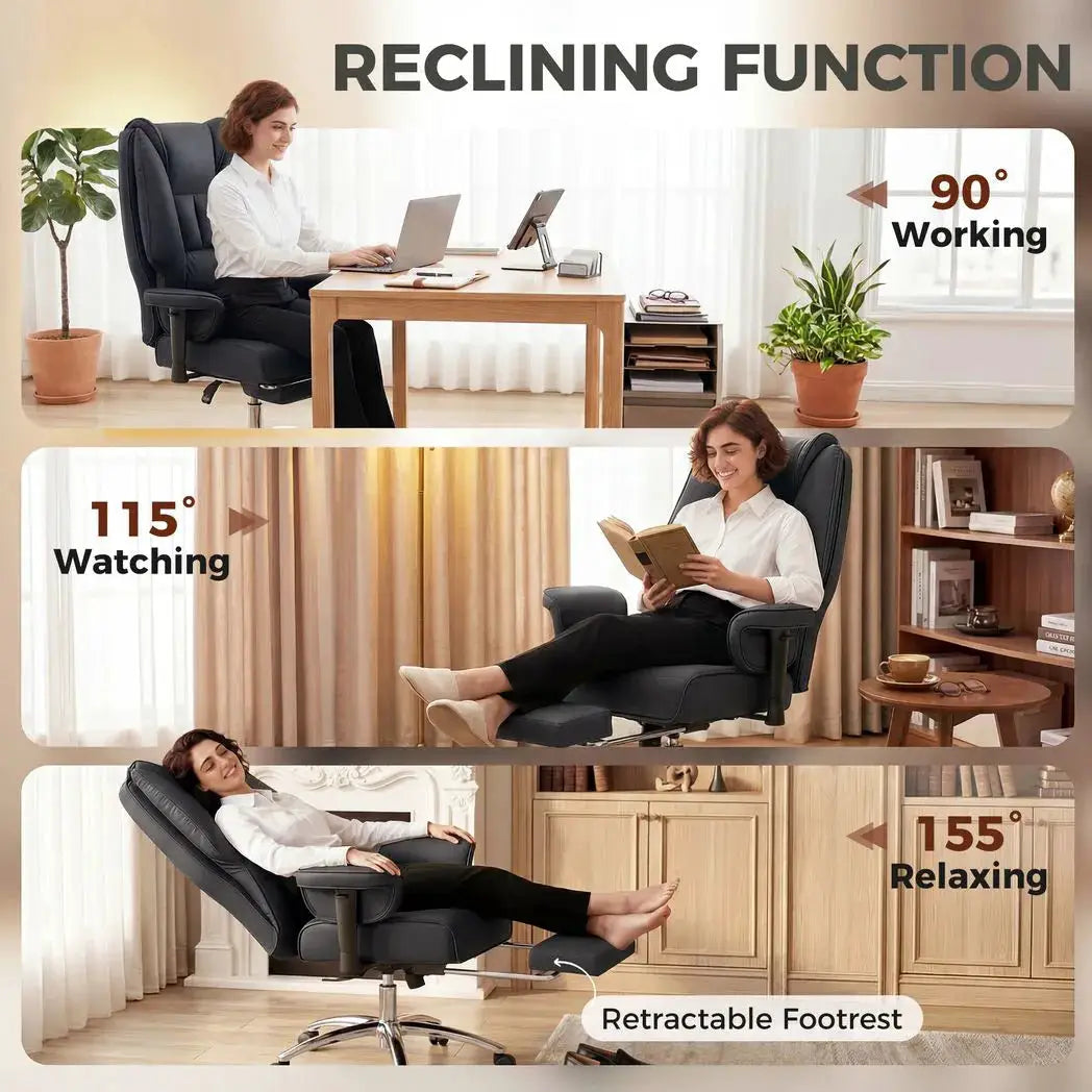 HOMCOM Executive Office Chair, Reclining Desk Chair with Footrest, Adjustable Armrests, Pet Friendly Faux Leather, Black - from HOMCOM