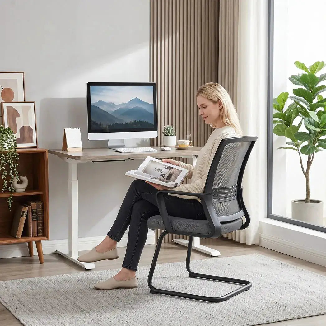 HOMCOM Padded Meeting Office Chair, Ergonomic Desk Chair No Wheels with Sled Base for Bedroom, Waiting, Reception, Dark Grey - from HOMCOM