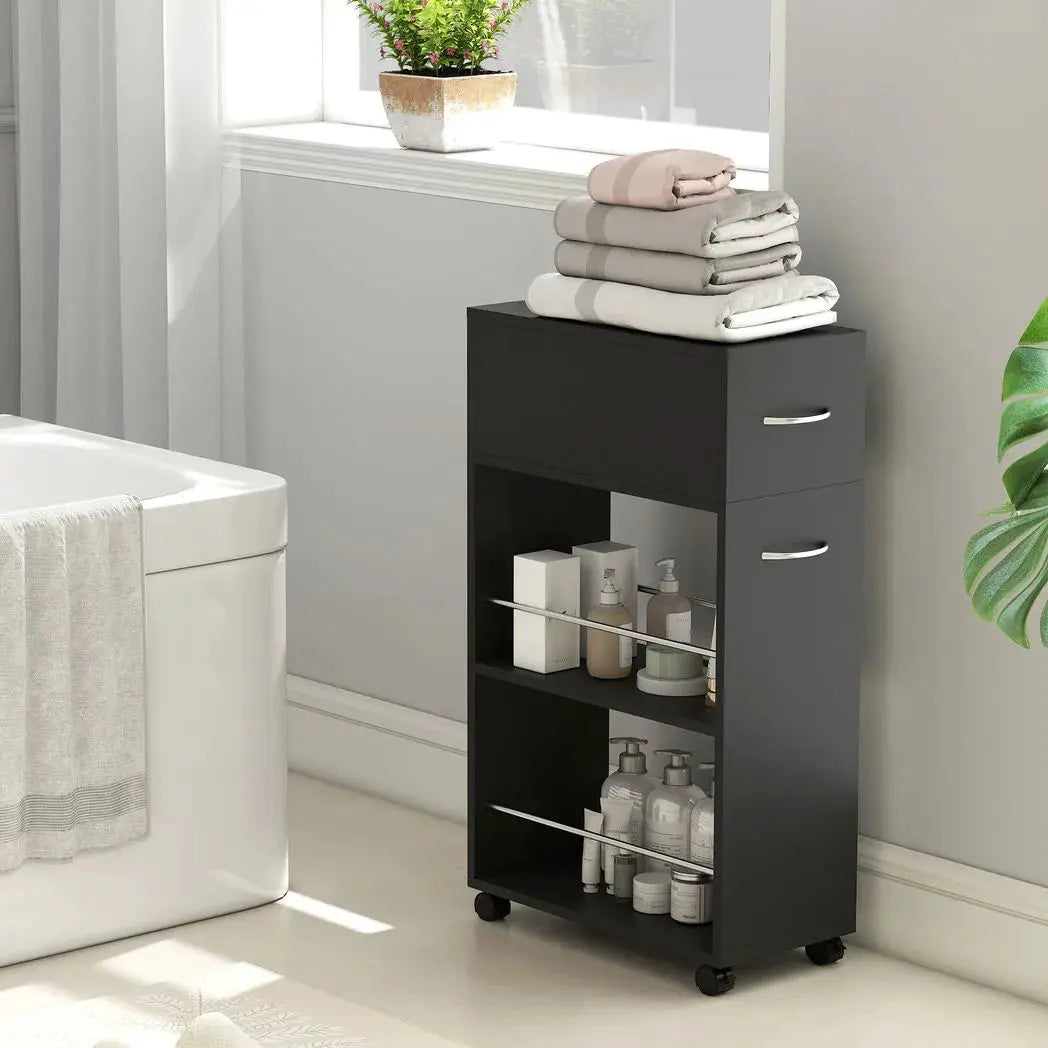 HOMCOM Rolling Storage Unit, 3-Tier Kitchen Cart Trolley with Drawer, Surface Top and 4 Universal Wheels, Black - from HOMCOM