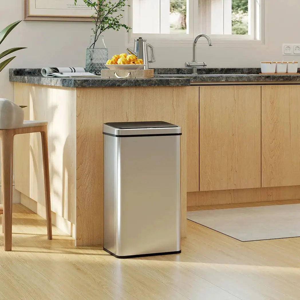 HOMCOM 50L Sensor Bin with Soft-Close Lid, Stainless Steel Automatic Touchless Motion Sensor Kitchen Bin, Silver Tone - from HOMCOM