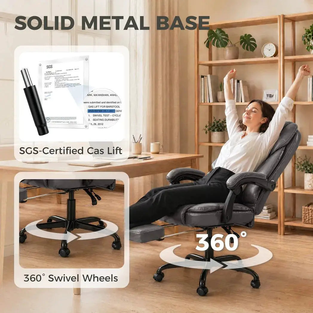 HOMCOM Executive Home Office Chair Reclining Function Footrest Computer Desk Chair High Back, Grey - from HOMCOM
