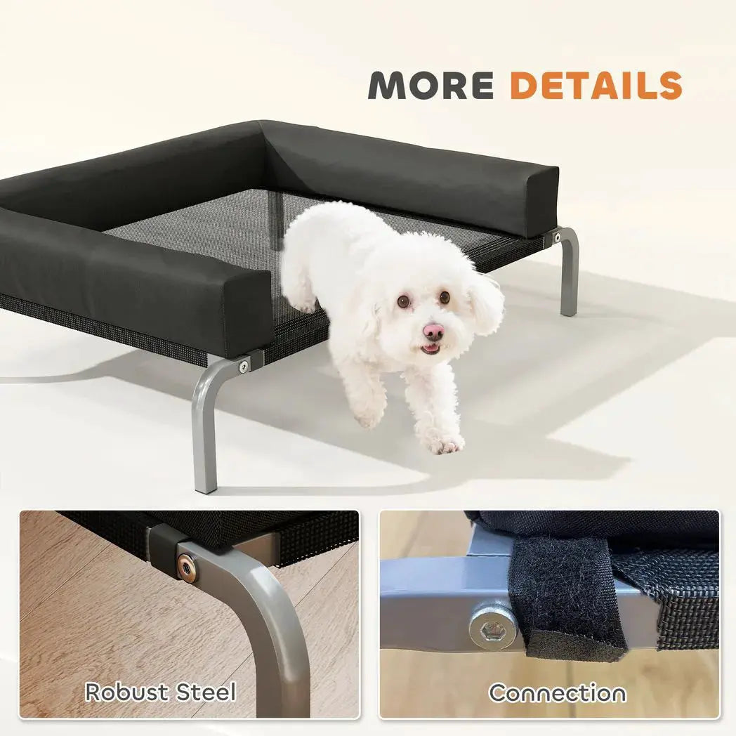 PawHut Elevated Dog Bed with Removable Bolsters, Raised Dog Bed for Small Breeds, Portable Indoor & Outdoor Pet Cots, Black - from PawHut