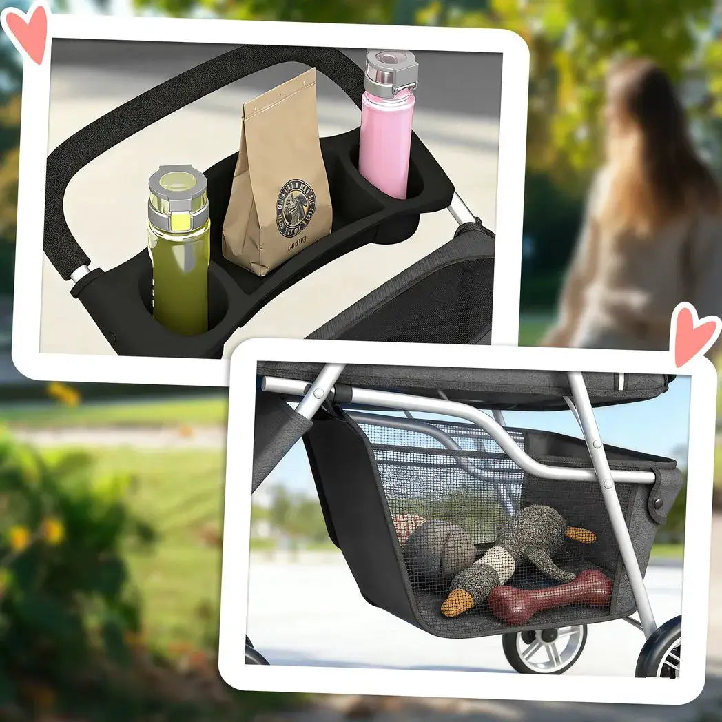 PawHut Dog Stroller, 3 Wheels Foldable Pet Stroller with Adjustable Canopy, Storage Basket for Small Mini Breeds, Dark Grey - from PawHut
