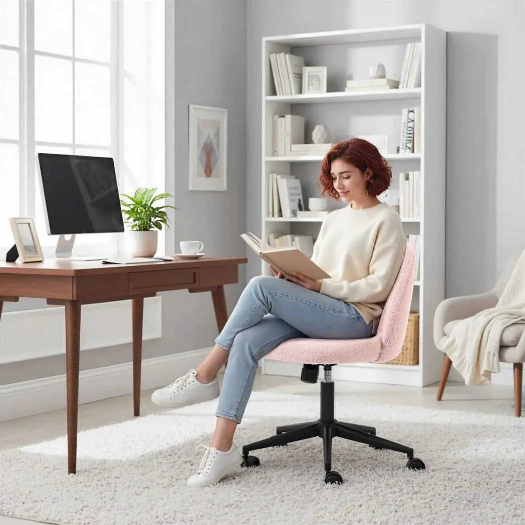HOMCOM Teddy Fleece Office Chair with Wheels - Light Pink - from HOMCOM