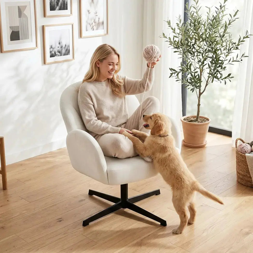 HOMCOM Swivel Accent Chair, Shell-Shaped Armchair with Spring Cushion, Metal Base, Cream White - from HOMCOM