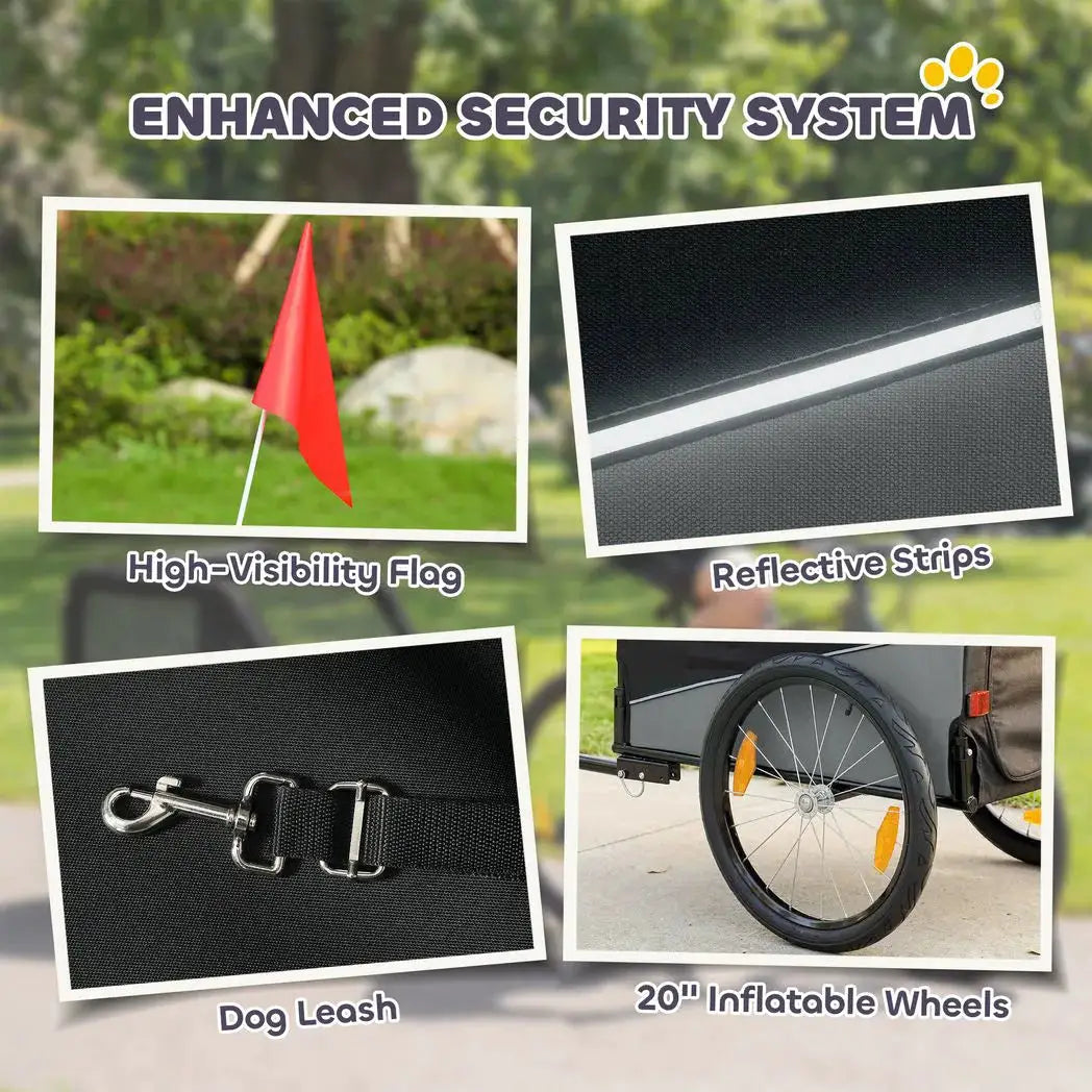 PawHut Dog Bike Trailer, Dog Cart Bicycle Carrier for Small and Medium Pets with 20" Inflatable Rubber Wheels, Grey - from PawHut