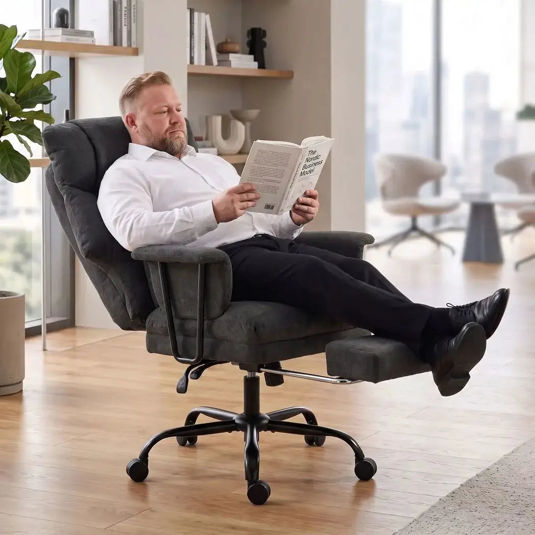 HOMCOM Office Chair, 180kg Heavy Duty Linen Computer Desk Chair with Lumbar Support, Wide Seat, Spring Cushion, Black - from HOMCOM