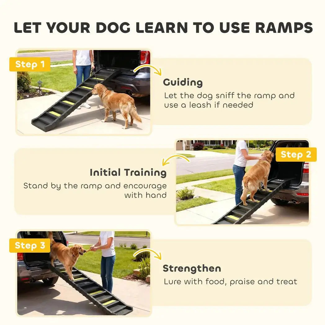 PawHut Dog Car Ramp with Anti-Slip Steps, 10-Steps Pet Stairs for Pets to Access Cars and High Beds, Black - from PawHut