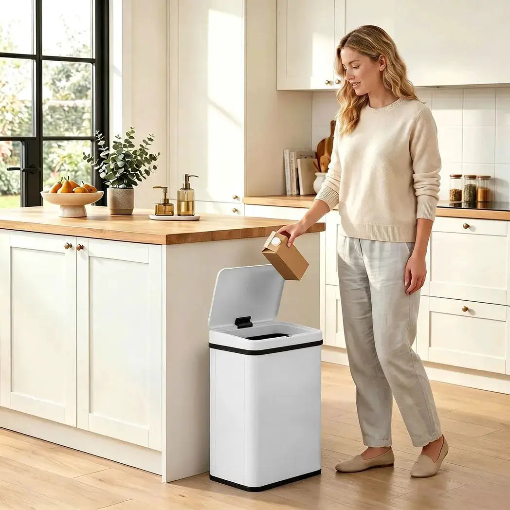 HOMCOM 40L Sensor Bin with Soft-Close Lid, Stainless Steel Automatic Touchless Motion Sensor Kitchen Bin, White - from HOMCOM